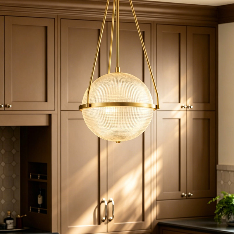Neven 3 - Light Dimmable Glass Globe Kitchen Island Pendant Light, Gold