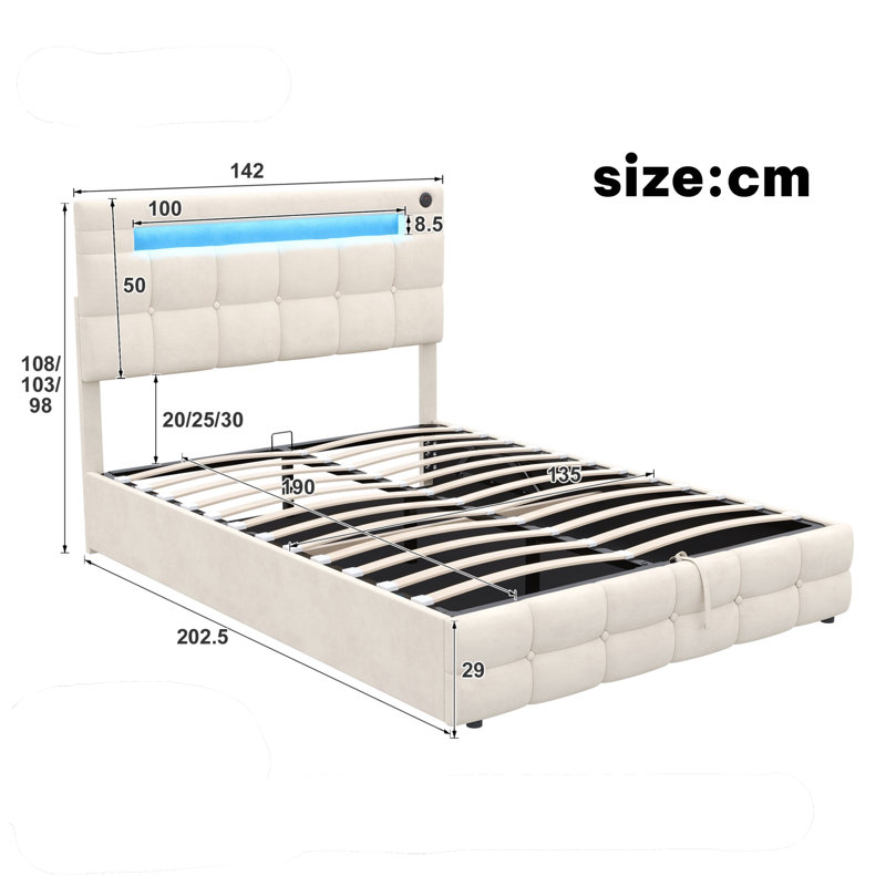 Daysan Upholstered Ottoman Storage Bed, Beige