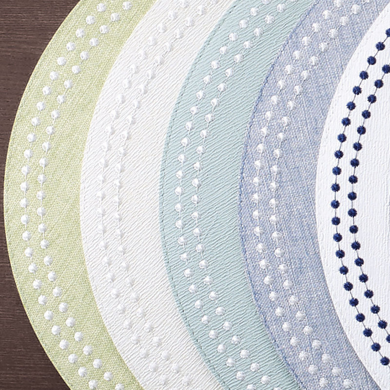 Pearls Vinyl Round Placemats, White/Celadon