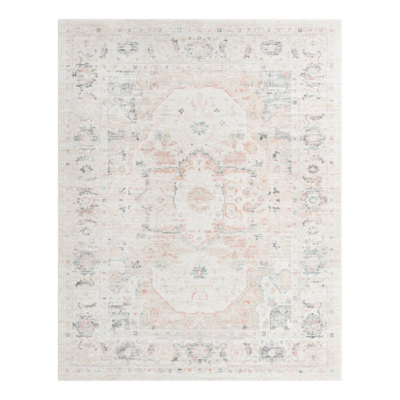 Hagood Oriental Area Rug in Ivory, Rectangle 7'1" x 11'
