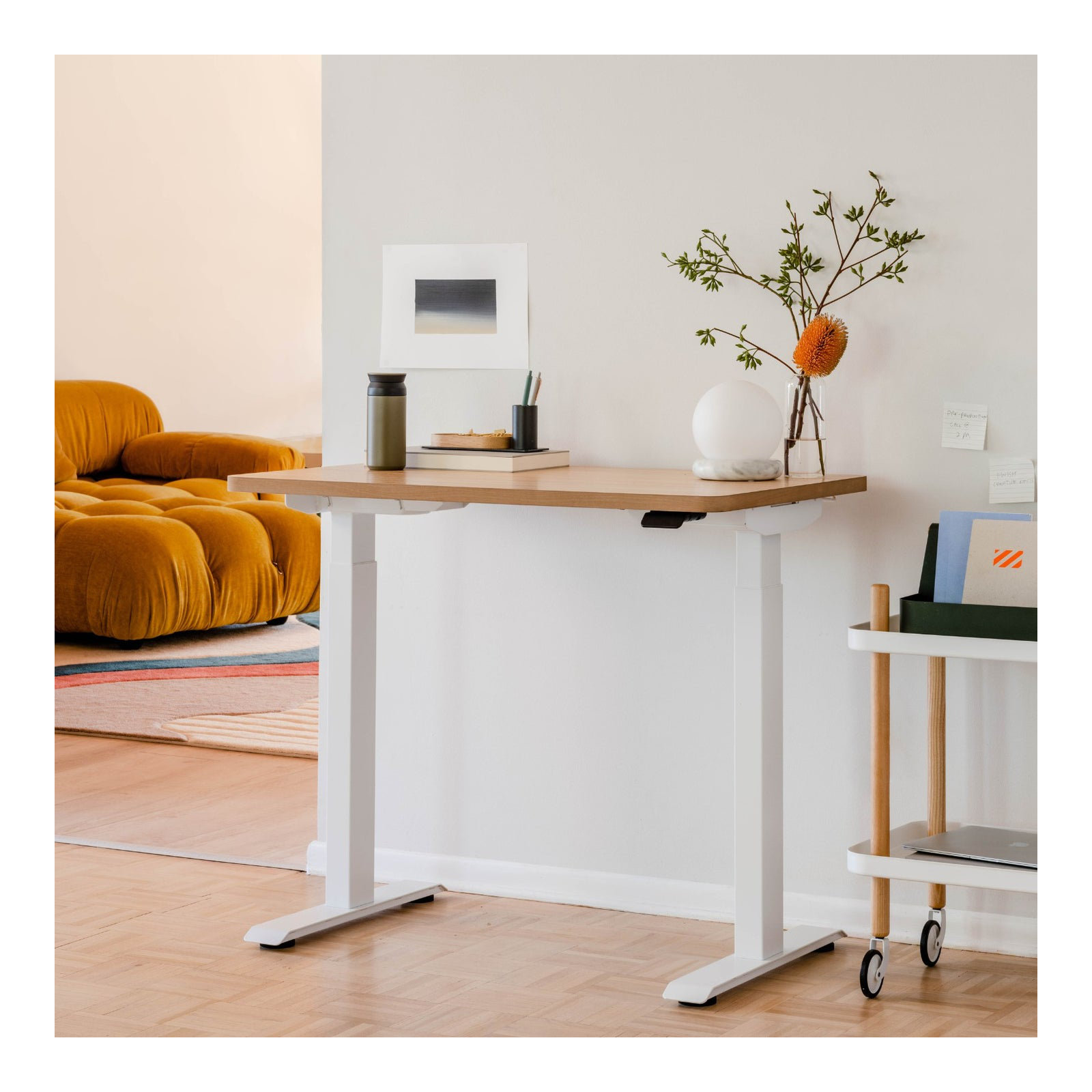 Duo Standing Desk, 47.3" H x 36" W x 24" D, Woodgrain, White