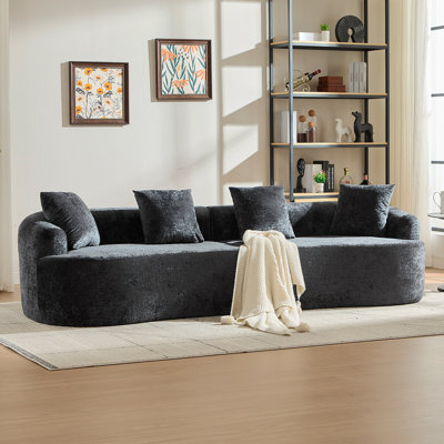 Curved Loveseat, Small Chenille Sofa With 3 Pillows, Deep Seat Couch For Apartment, Living Room, No Assembly Needed