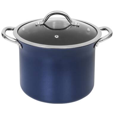 Blue White Enamelware 3 Qt Stock Pot Pan Lidded Camping Pot