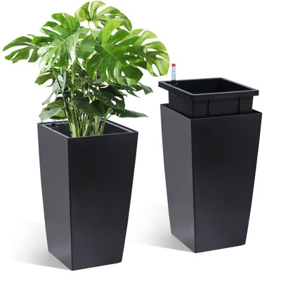 Ensemble de 2 grands pots à fleurs hauts noirs de 15,7 po pour l'intérieur et l'extérieur