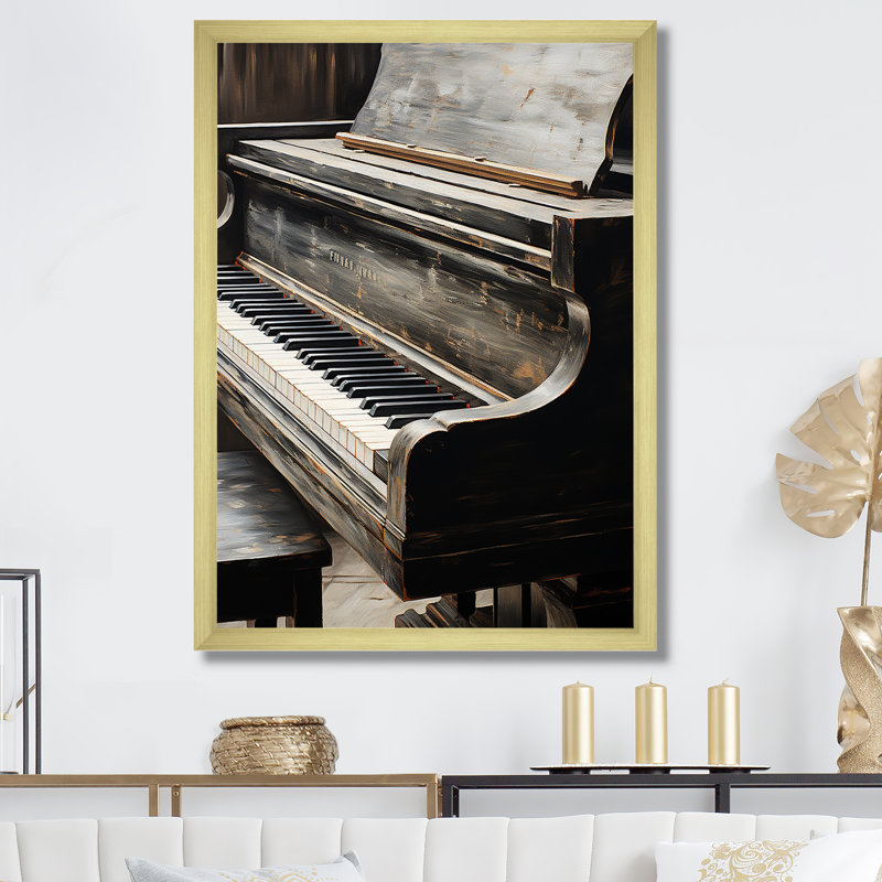 «Black and White Piano Keys To Serenity II», reproduction sur toile, Cadre doré simple, H 40 po x l 30 po x P 1,5 po