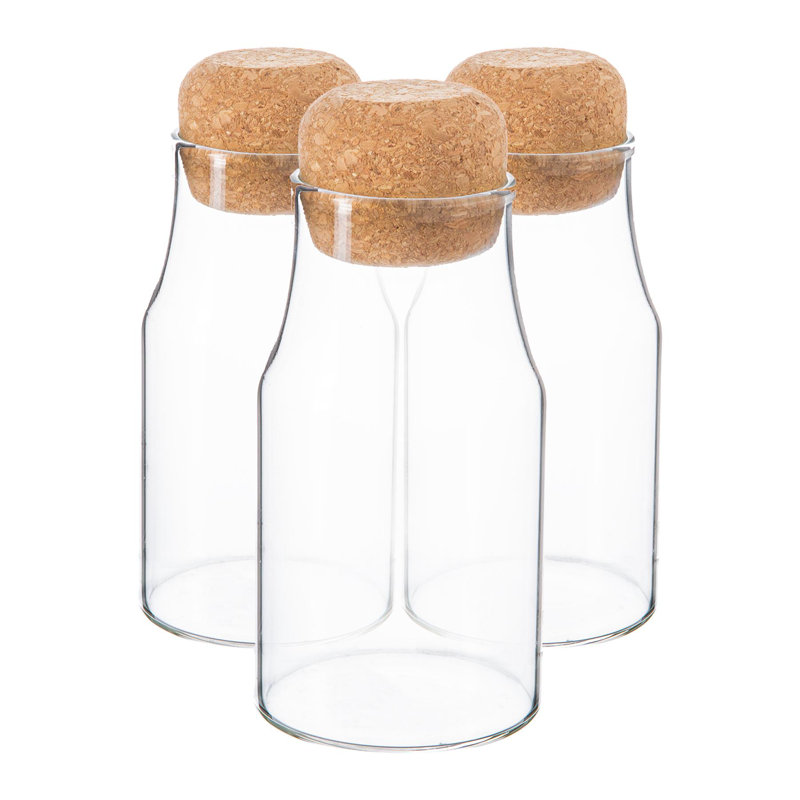Glass Jar - Set of 3, 12.5cm H x 6cm W x 6cm D