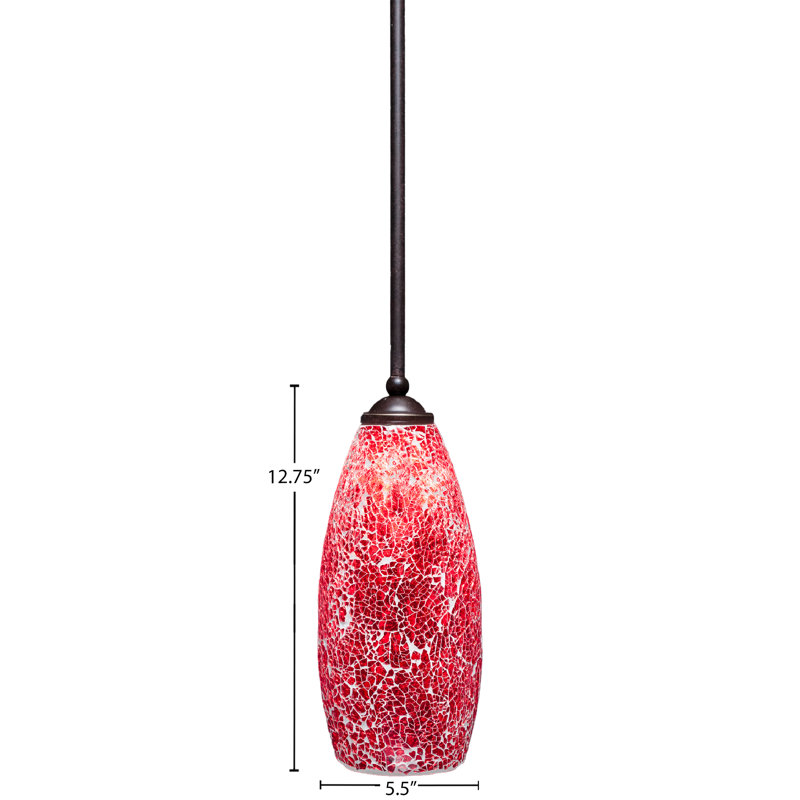 Zilo Stem Hung Mini Pendant Shown With Fusion Glass, 12.75" H x 5.5" W, Red, Dark Granite