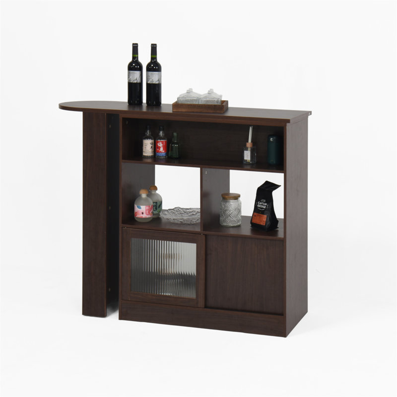 Modern Bar Cabinet With Rotating Top And Ribbed Glass Doors