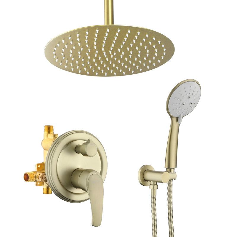 12 Inch Ceiling-Mounted Shower System With Handheld Shower Single Handle Shower Faucet Set Modern Brass High Pressure Shower Trim Kit With Rough-In Valve