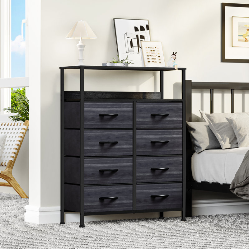 Stefie 8 Drawer Chest of Drawers,80Cm W Bedroom Drawers, Charcoal/Black