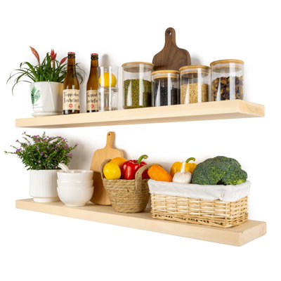Solid Wood Floating Shelves，Rustic Wooden Wall Shelves