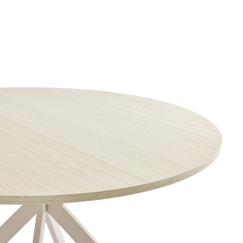 Metal Base Dining Table, Travertine / Beige White