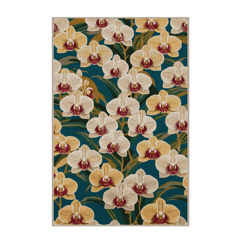 Tapis botanique brun lavable à la machine, Rectangle 8 pi x 10 pi