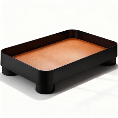 Noir et brun, plateau en cuir de style européen rétro - Organisateur à pieds carrés pour bijoux, montres, télécommandes, articles de salle de bain essentiels et plus encore