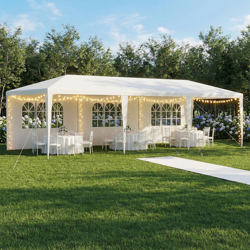 10 X 30ft Party Tent With Sidewalls, Outdoor Event Canopy With Removable Panels & Zipper Doors, Backyard Gazebo Tent, White