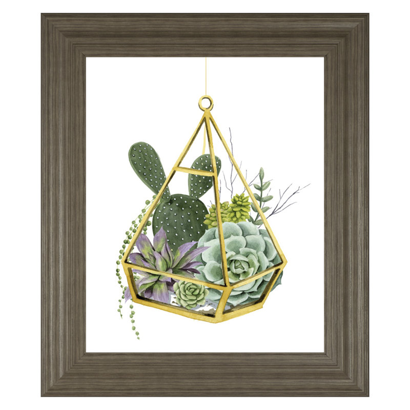Décoration murale plantes grasses suspendues - 22 po x 26 po - cadre doré