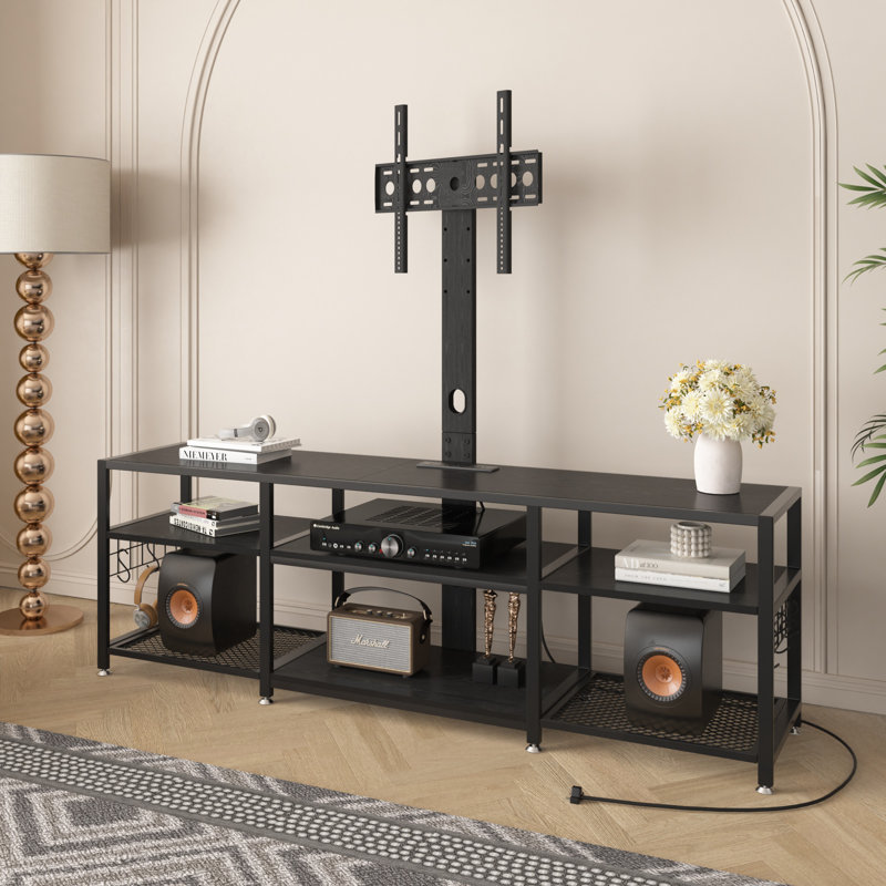62" TV Stand with Mount and Power Outlets for 42-75 Inch TVs, Swivel Floor TV Stand with 3-Tier Storage Shelves, Height Adjustable Tall TV Stand with USB Ports