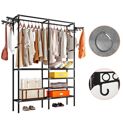 Portant à vêtements à 4 niveaux Stefhon, portemanteau robuste avec support allongé, portemanteau pour garde-robe autoportant