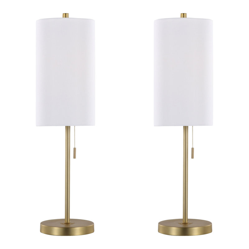  Kelci 32" Gold Metal Buffet Table Lamp Set with USB, Gold Plated, White