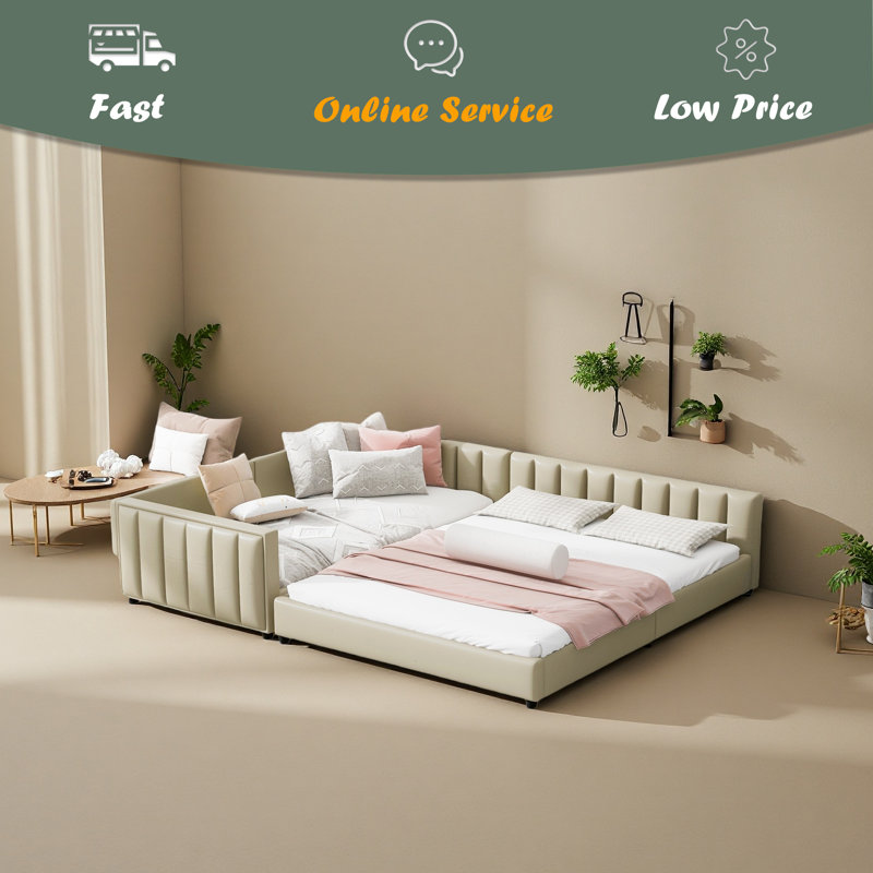 Lit plateforme tapissier grand et simple TG, Beige