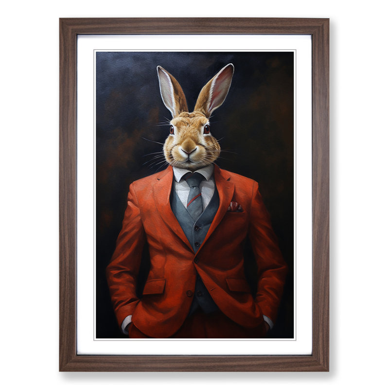 Rabbit In A Suit Painting - Single Picture Frame Print on Wood, 46cm H x 34cm W x 2cm D, Walnut Framed