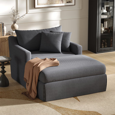 Berte 45" W Modern Farmhouse Corduroy Slipcovered Chaise Lounge with 3 Pillows