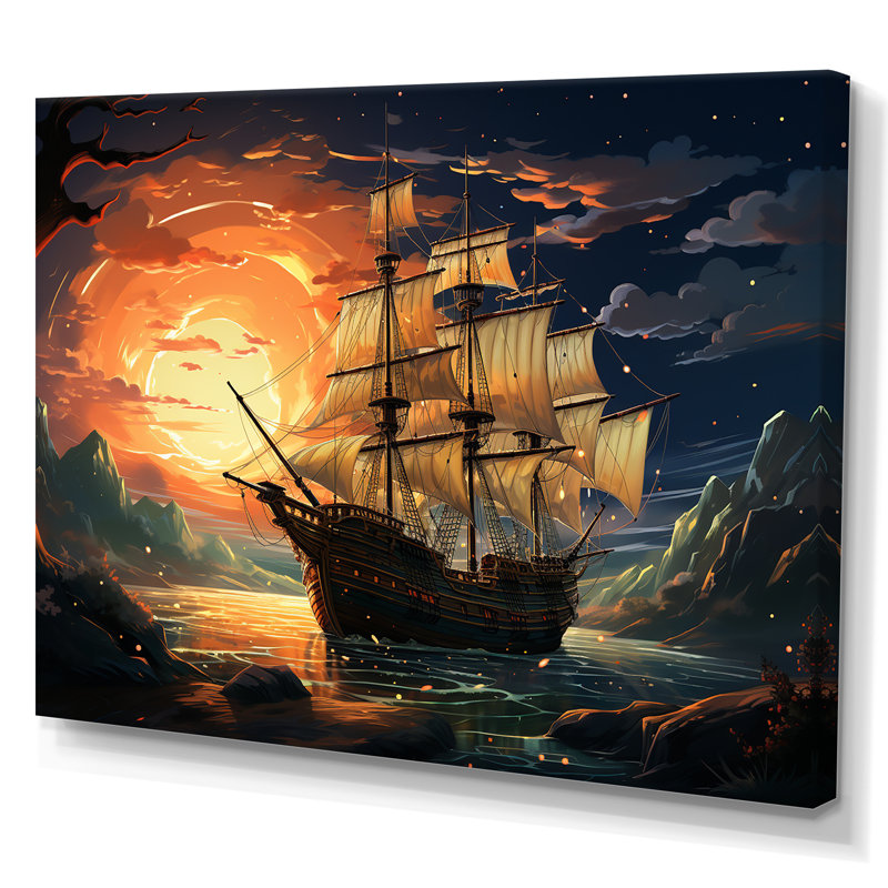Bateau pirate au milieu de Legacy II - dessin d'art mural, H 12 po x l 20 po x P 1 po, Toile tendue