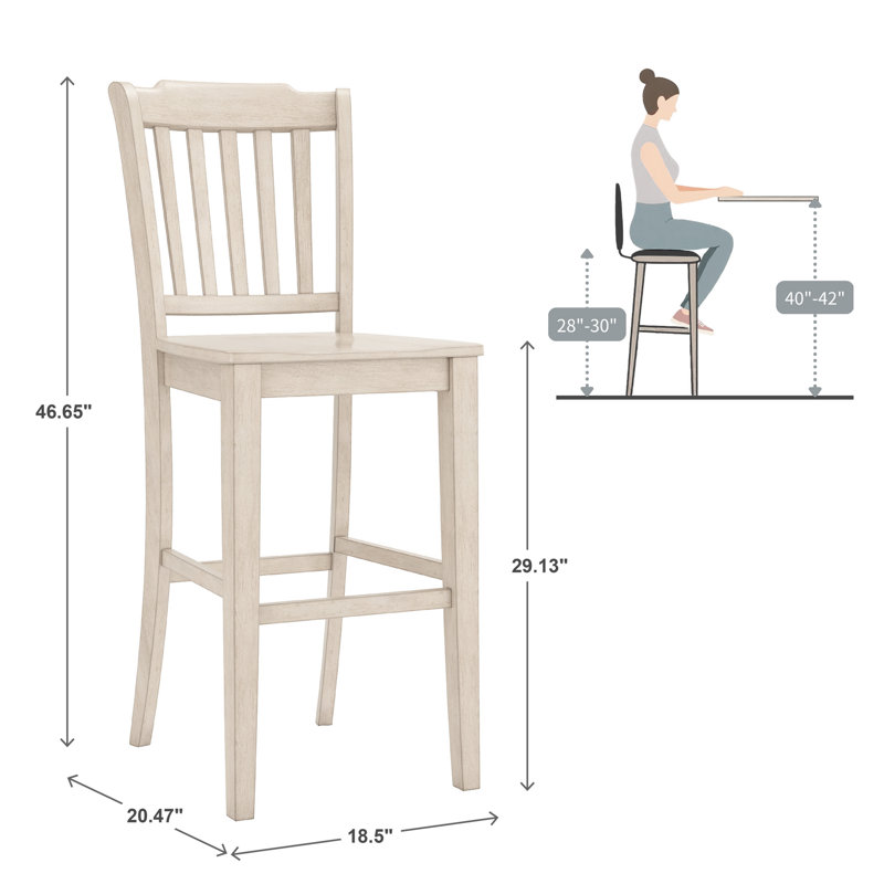 Sloan Solid Wood Counter/Bar Stool, Antique White, Bar Stool (29” Seat Height)