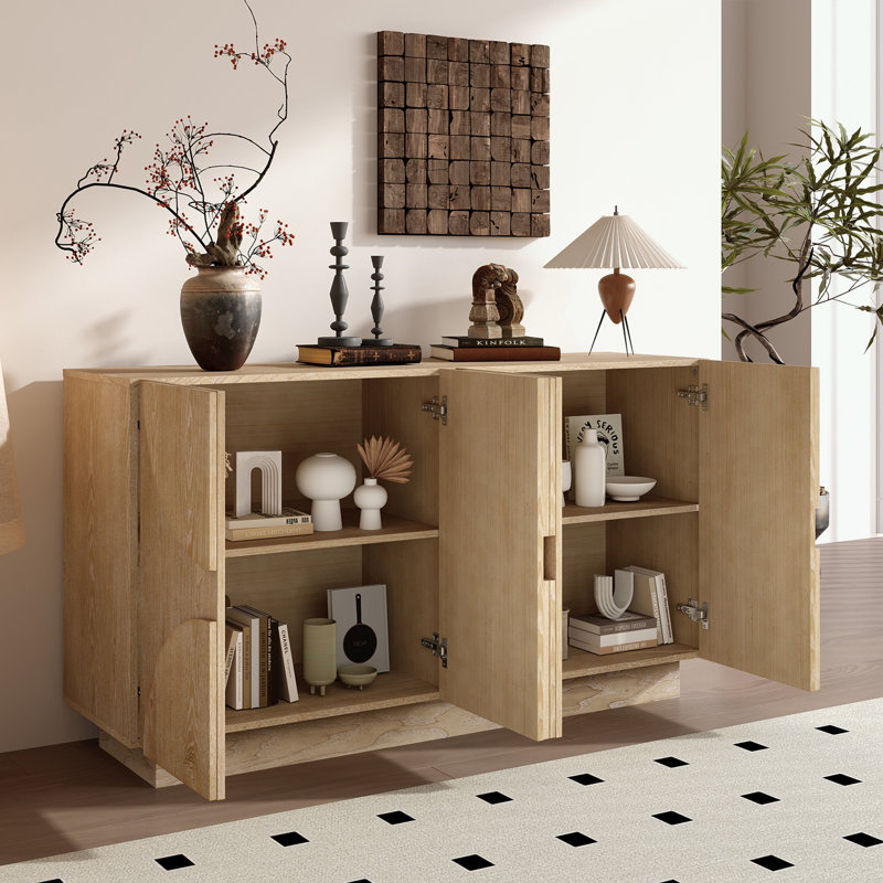 4-Door Storage Sideboard with Adjustable Shelves, Natural