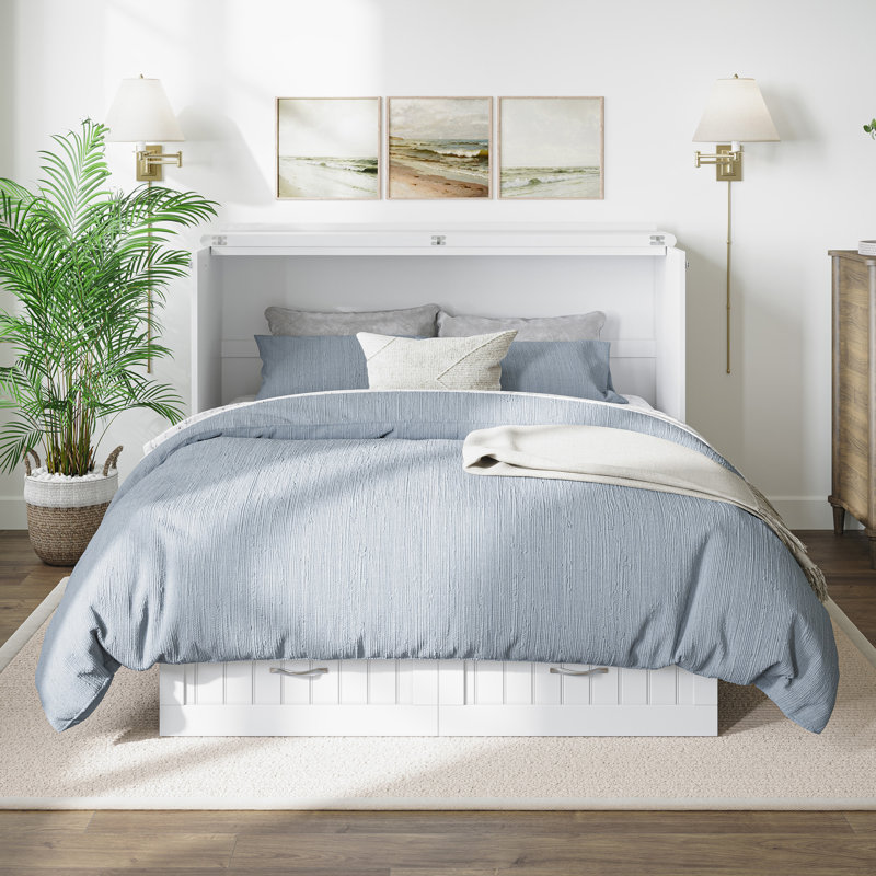 Kindig Murphy Bed Chest with 6" Mattress, Storage and Built-in Charger, Queen, White