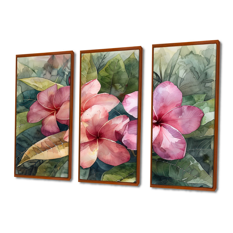 Greilickville - ensemble d'art mural Plumeria, Toile avec cadre flottant brun, H 40 po x l 60 po x P 1 po