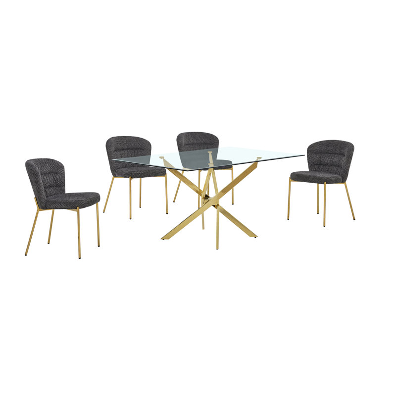 Rectangular Tempered Glass Dining Set With Comfy Chairs, Dark Gray