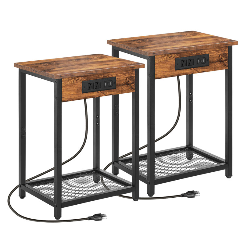 Fika End Table Set and Built-In Outlets, Chaos Yellow/Black