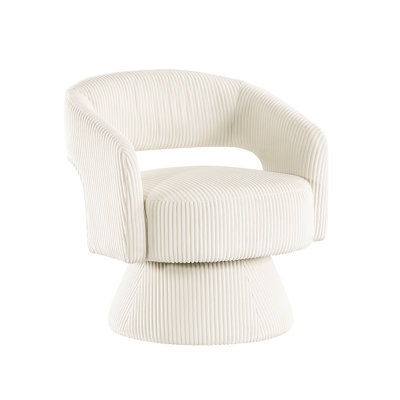 Beige Corduroy Swivel Chair - Stylish Furniture, Solid Wood Frame, Comfortable For Daily Accent Modern Look, Cozy Seating