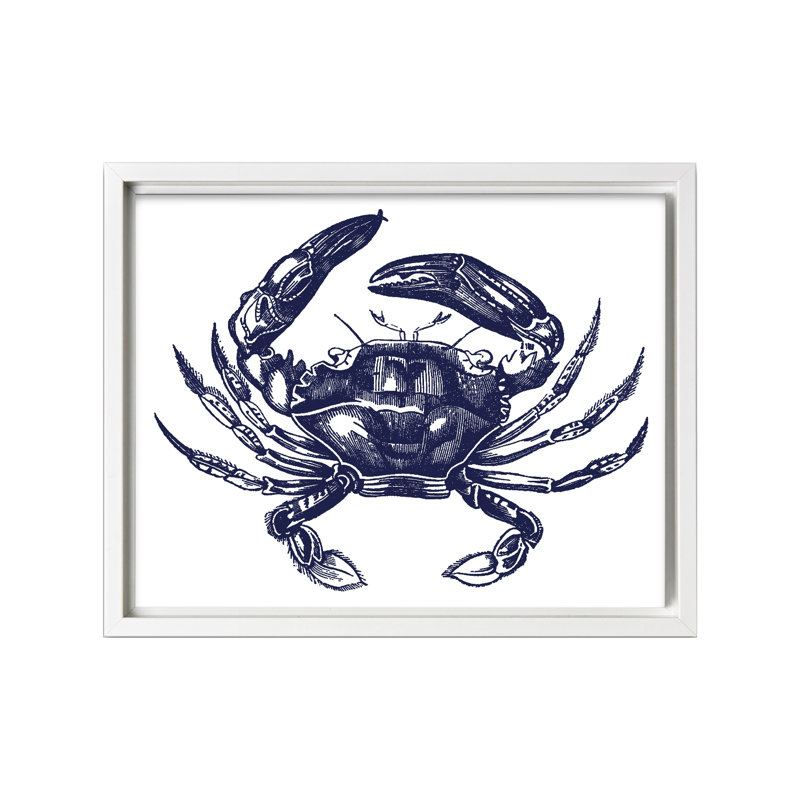 Crabe bleu marine, H 18 po x l 24 po, Canevas, Encadrement blanc