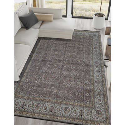Tapis brun et beige de haute qualité noué à la main