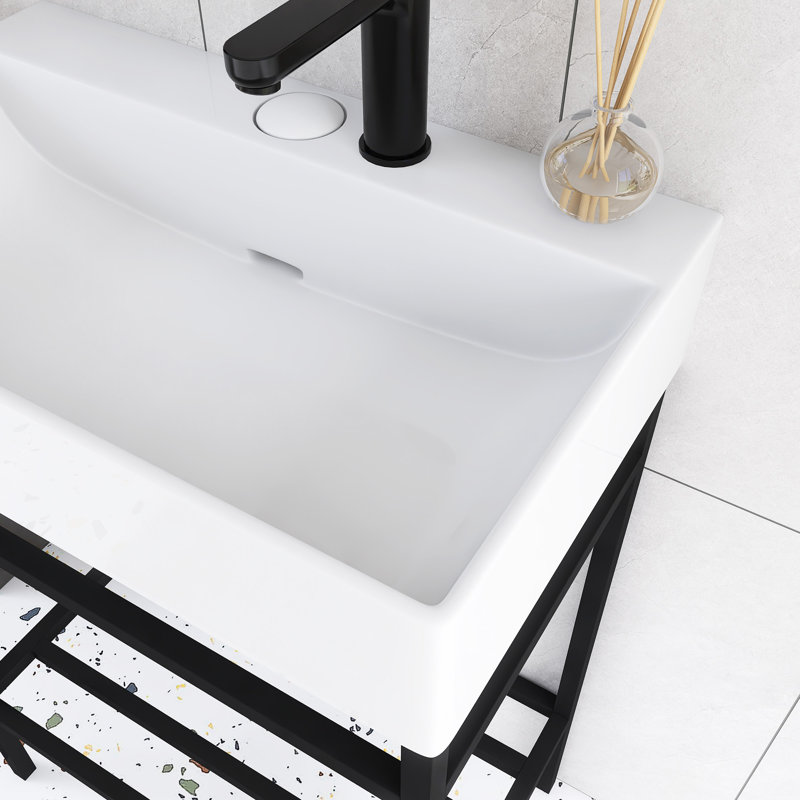 24" Bathroom Vanity With Ceramic Basin, Black, White