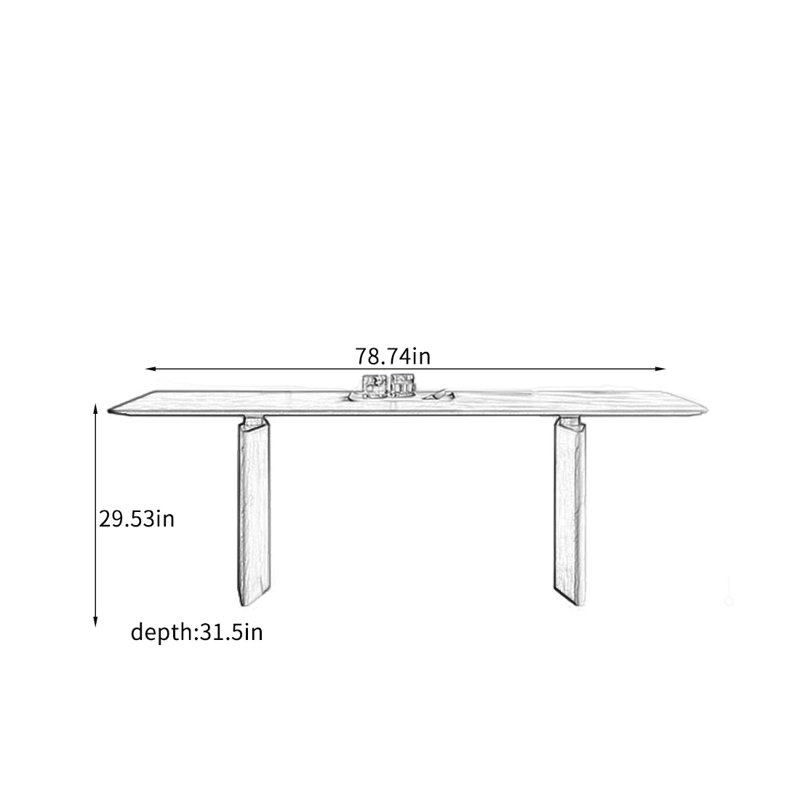 Petite table de cuisine en bois massif durable., H 29,53 po x L 78,74 po x l 31,5 po
