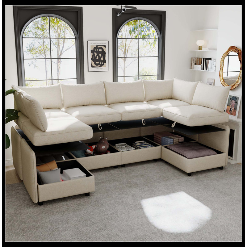 Canapé modulaire flexible en tissu modulaire avec rangement, canapé-lit convertible pour le salon