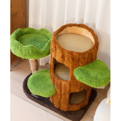30.91" Brown Solid Wood Cat Tree