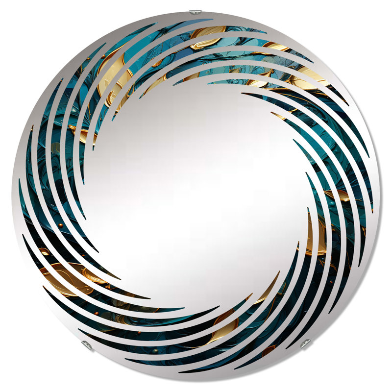 Mandala mystique turquoise doré - Miroir mural en spirale MIR106151 C, 31,4 po x 31,4 po