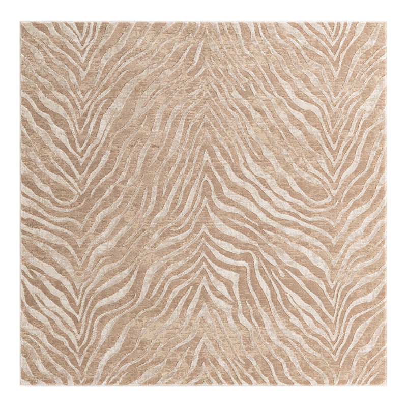 Tatte Animal Print Ivory/Beige Area Rug, Square 6'1"