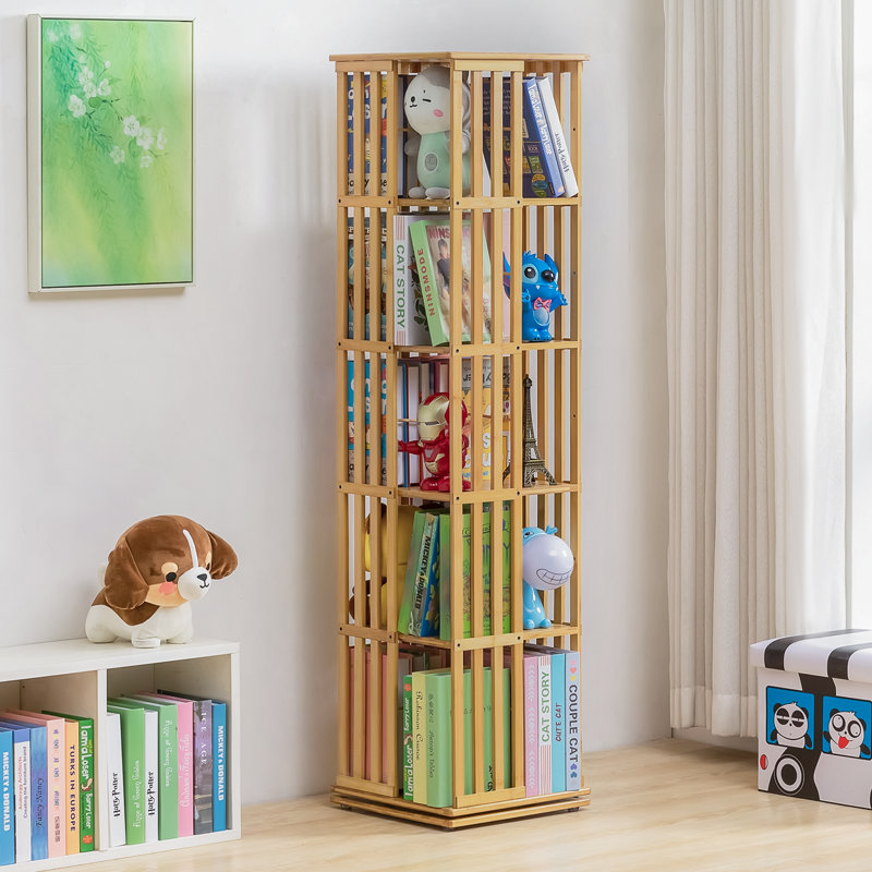 Natural Bamboo 5-Tier Rotating Corner Bookcase