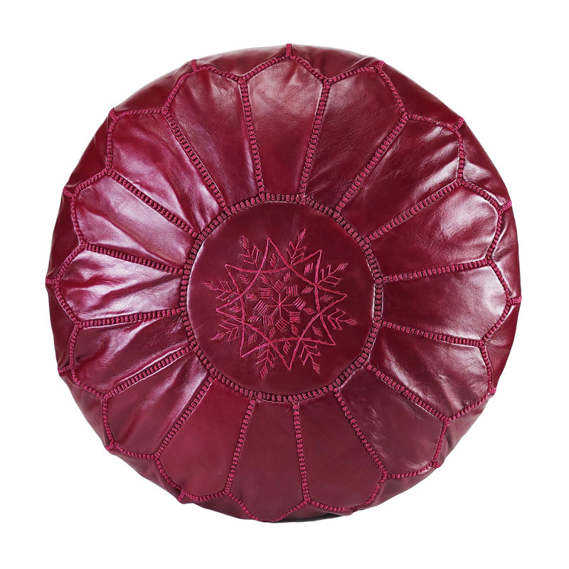 Leather Pouf, Garnet Red Genuine Leather
