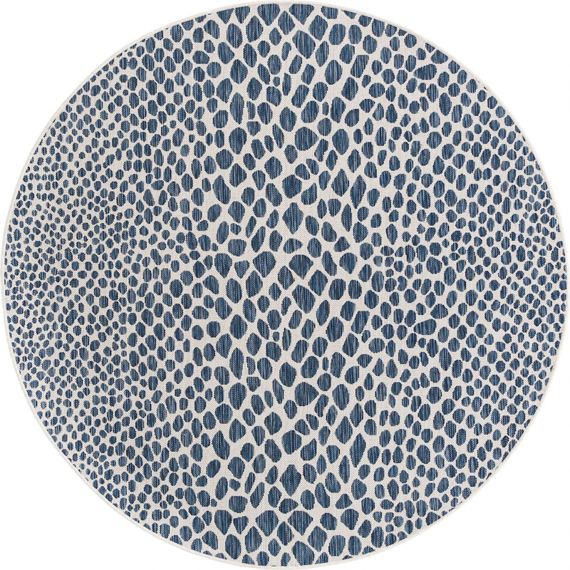 Outdoor Destiny Area Rug Navy Color, Round 6'7"