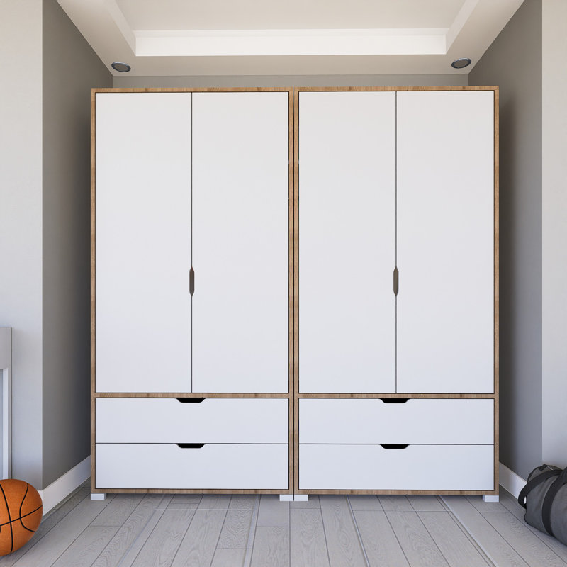 Armoire moderne avec nombreuses tablettes, finition noyer clair et blanc, 70,9 x 72,0 x 17,7 pouces | Panneau de particules 100% enduit de mélamine, conception murale robuste | Style scandinave pour les solutions de rangement organisées
