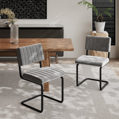 Mid Century Dining Chair, Cantilevered Back, Comfy Seat, Metal Legs, Modern Armless Side Chair, Industrial For Kitchen, Restaurant, Living Room, Offic by Corrigan Studio