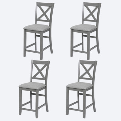 Solid Wood Counter Height Dining Chairs Set of 4 Upholstered Padded Seats with Ergonomic Backrest