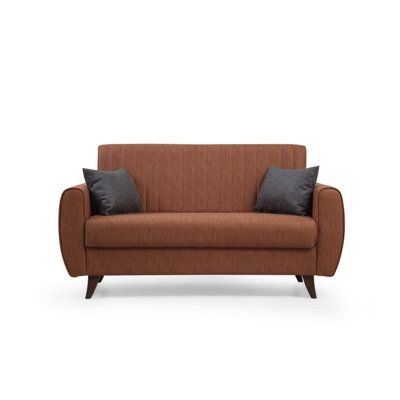 Stylish 2-Seat Sofa Bed, Tile Red Fabric, 62.2 x 33.9 x 30.3 inches | Durable Metal/Wood Frame, Linen Textured Polyester, Comfortable 26 DNS Sponge Cushion | Perfect for Small Spaces, Living Rooms & Guest Rooms
