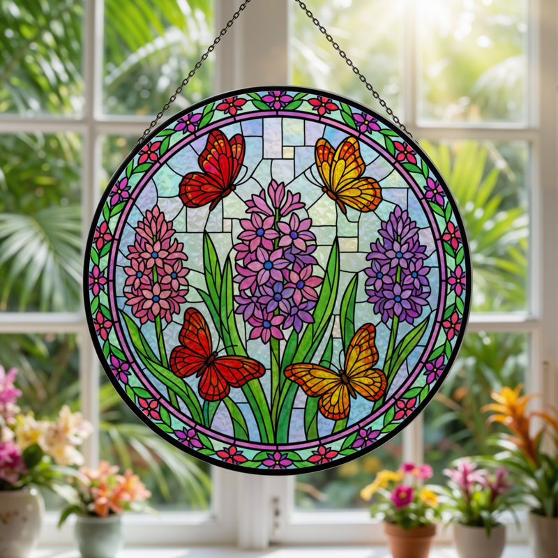 Vitrail de vitrail papillons 12 "H, H 12 po x l 12 po